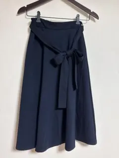 【美品】GU ポンチフレアスカート ウエストリボン ネイビー Mサイズ