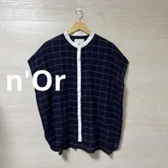 n'Or★ネイビー チェック柄 半袖シャツ オーバーサイズ ワイドシルエット
