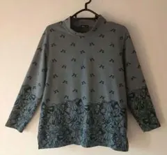 【最終】婦人 トップス 秋冬 花 リボン柄 ブルーグレー