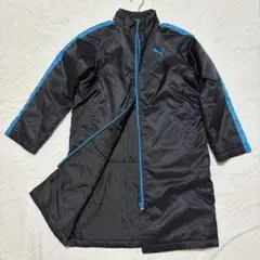 PUMA プーマ ダウン ベンチコート サッカー 黒 ブラック 水色 150