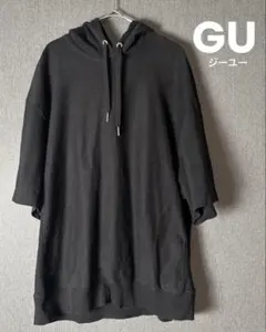 GU ジーユー 黒 ブラック フード付き オーバーサイズ パーカー 半袖 M
