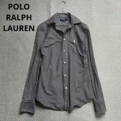 極美品　ポロラルフローレン　ニットドレスシャツ　ストライプ　ストレッチ　白黒　M