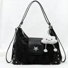 カジュアル黒ショルダーバッグ 星型装飾