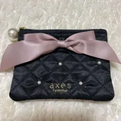 axes femme キルティング ポーチ リボン パール ブラック