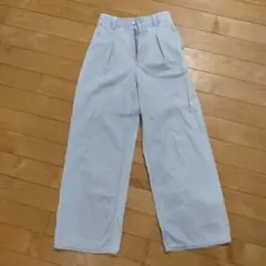 ライトブルー ワイドレッグデニム パンツ
