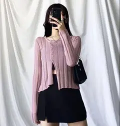 me+em select ミームセレクトニュアンスカラースリットシアーリブニットのサムネイル