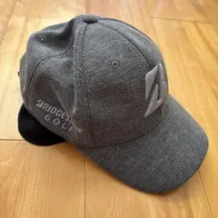 ブリヂストンゴルフキャップ帽 耳付きグレー美品！フリーサイズ（56〜59㎝）