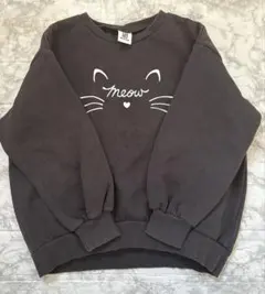 【devirock】猫デザイン 裏起毛 トレーナー ダークグレー 120
