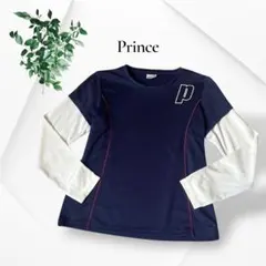 Prince プリンス ネイビー 長袖 テニスバドミントンウェア 重ね着風 L