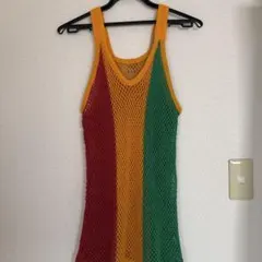 Crystalレゲエ　網シャツ　ラスタカラー　XL