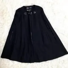 完売品！！大人クール♪ザラZARAマンテココラボ　ケープコート　ポンチョ　黒　S 美品 ZARA ザラ ポンチョ ケープコート マントコート MANTECO XS