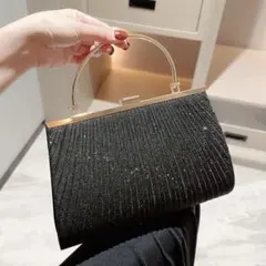 パーティバック ブラック がま口 ハンドバッグ ショルダー 結婚式バック 黒