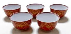 未使用　たち吉　平安橘吉　金紅彩　朱地金彩花柄　お茶呑茶碗　湯呑5客セット