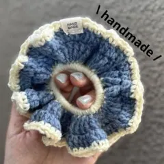 ブルー·͜·シュシュ‪ ハンドメイド‪ 編み物‪ かぎ針編み 毛糸s11