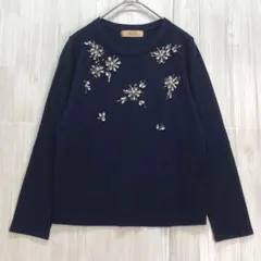 マーリエパーエフデ　クルーネックビジューストレッチニット　濃紺　7号 / S