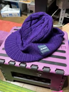 XLARGE ニット帽 つば付き キャップ ケーブル編み パープル ストリート