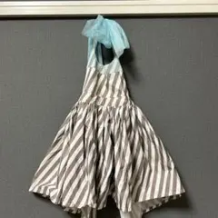 マールマール　MARLMARLストライプエプロン（茶白）青いリボン付き