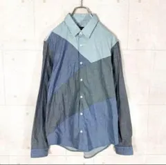 COMME CA ISM (L) 長袖シャツ　アシンメトリー　ブルー　青