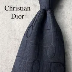 美品 Christian Dior トロッター柄 総ロゴ ネクタイ ネイビー 紺