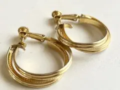 年代物 ゴールド重ねフープ 輪っかのvintageイヤリング