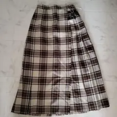 チェック柄ロング巻きプリーツスカート