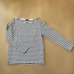 長袖Tシャツ ホワイト/ブラック ボーダー柄 胸ポケットあり