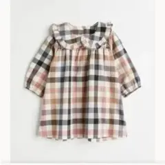 H&M 襟付きチェックワンピースチュニック　9-12m 80cm