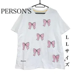PERSON'S パーソンズ リボン柄 半袖 Tシャツ ホワイト ピンク LLのサムネイル