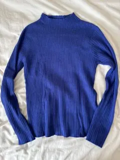VIS ビス リブ切替えプルオーバー ブルー 青 ニット リブ編み ボトルネック