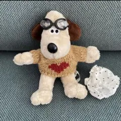 グルミットぬいぐるみキーホルダー ブラウンハートニット&水玉パンツ&ゴーグル付き