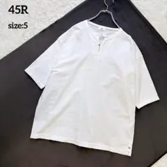 大きいサイズ5✨45R 天竺編み 襟付きデザインTシャツ ホワイトのサムネイル