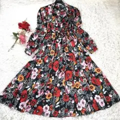 【極美品】sov. オリジナルマットサテンワンピース 花柄 マキシ丈 36