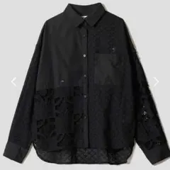 美品】HARE アソートラメシアーガラシャツ ブラック F シアーシャツ 