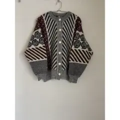 古着 総柄 ノルディック ニット ガーデン ヴィンテージ 80s 90s