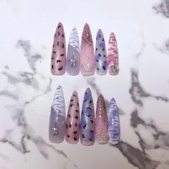 レオパードラメグラデゼブラマーブル王冠きらきらキッズギャルネイル