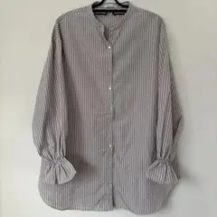 OLIVE des OLIVE ストライプバンドカラーシャツ　フレア袖　春