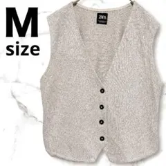 海外古着✨【美品】ZARA ザラ 杢ベージュ ニットジレ ベスト Mサイズ