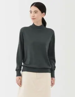 無印良品　洗えるウールハイゲージハイネックセーター　婦人XL　ダークグレー