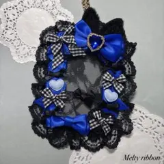 ♡現品限り♡ デコ硬質ケース ブルー×黒 うさ耳 B8 レース ハート