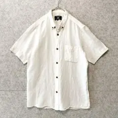 美品 コムサコミューン リネン100% ボタンダウン シャツ M べっ甲調 白のサムネイル