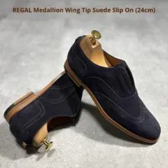 【超美品】リーガル メダリオン ウイングチップ スエード スリッポン 24cm