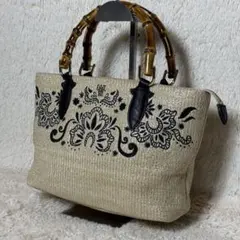 ANNA SUI アナスイ 刺繍 バンブー カゴバッグ ハンドバッグ