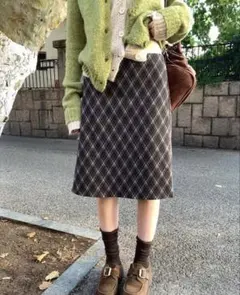 ブラウン チェック タイトスカート