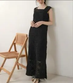 クロシェロングワンピース　ブラック