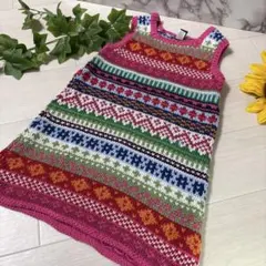 babyGAPノルディック柄ニットワンピース カラフル柄ウール36%混　90冬