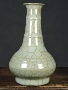 宋時代 龙泉官瓷 开片 貫入釉 花瓶 陶磁器 時代物 骨董品 旧家蔵出し