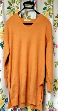 chocol raffine robe Vネック長袖ニットチュニック