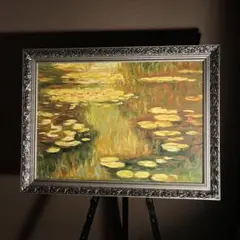 ☆秀作☆ 手書き油絵 クロード・モネ 睡蓮 肉筆絵画 額付き インテリア