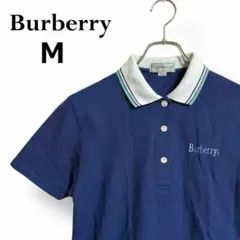 【ヴィンテージ】BURBERRY ポロシャツ ブルー 半袖 紺 バーバリー【M】のサムネイル