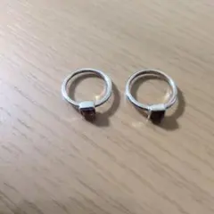 シルバー スクエアカット石付きリング 2個セット